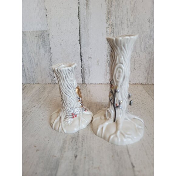 Fitz Floyd wintry Woods candle stick deer snowman holder set reindeer - Picture 7 of 9